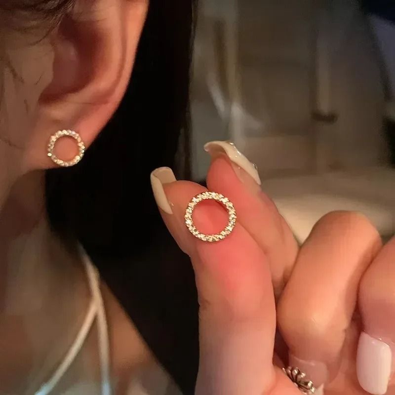 Delicate Small Circle Crystal Studs