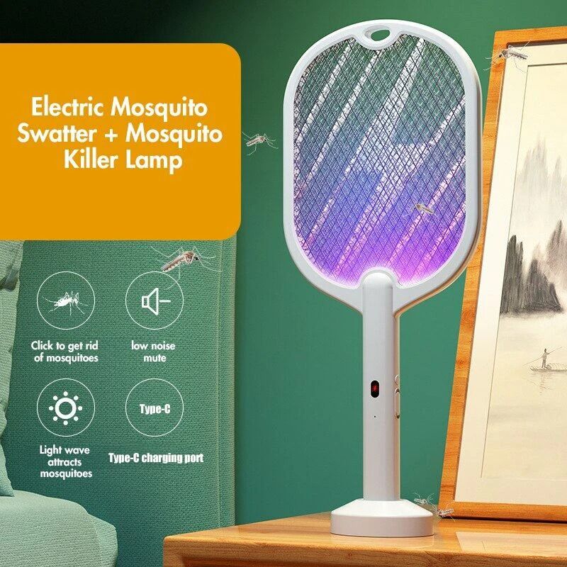 3 in 1 Electric Mosquito Killer Lamp Rechargeable Fly Swatter with LED Light