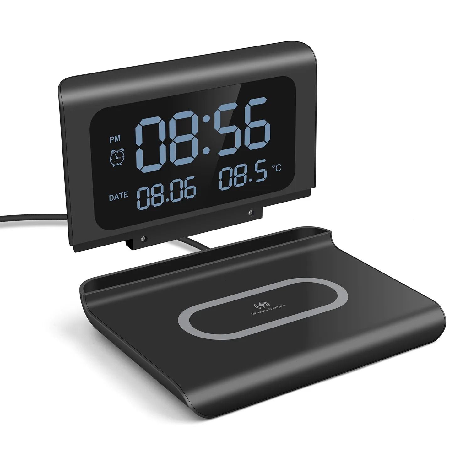 Wireless Charging Pad Stand with Alarm Clock and Thermometer