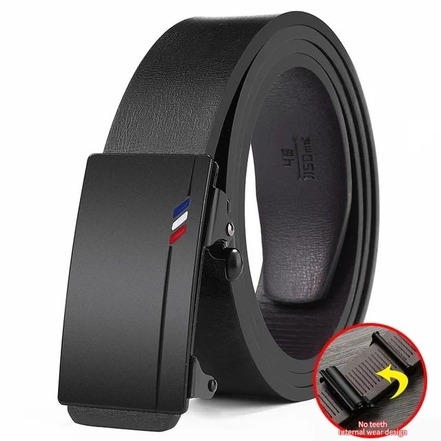 Men Automatic Buckle Leather Belt – Luxury Genuine Leather Belt with Ratchet Closure for Business & Casual Wear