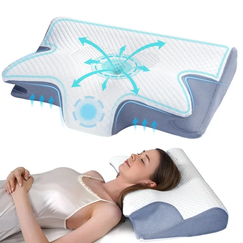 Memory Foam Neck Pillow, Sleep Memory Pillow, Contoured Butterfly Pillow for Neck Pain Relief