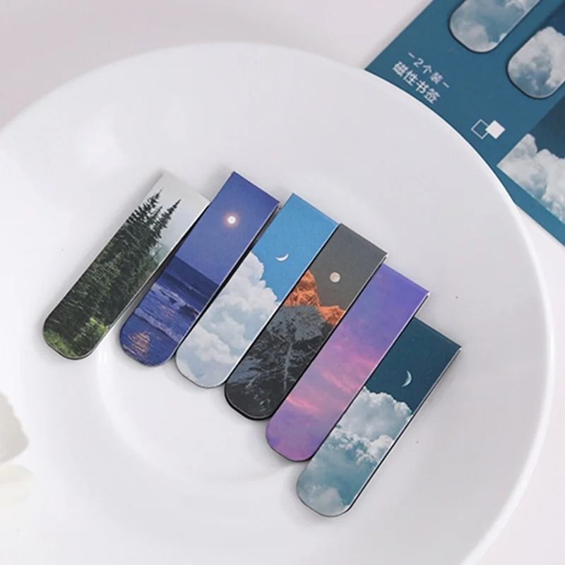 Fantasy Landscape Magnetic Bookmark Set – 2pcs Kawaii Book Clips & Page Holders for School & Office