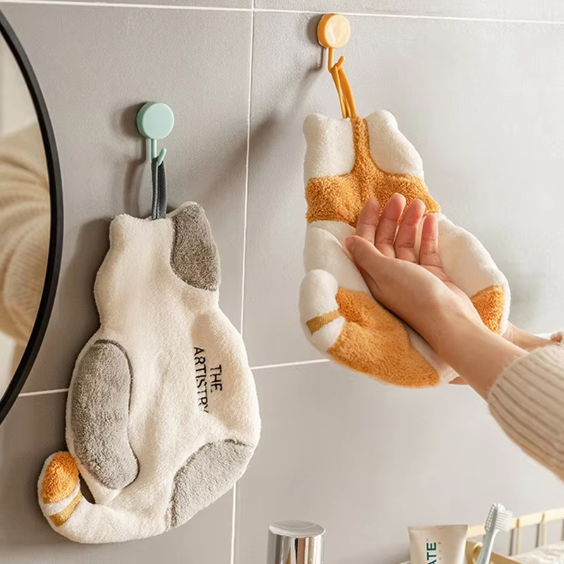 Cartoon Kids Towels, Cute Cat Hanging Towel, Soft Absorbent Handkerchief for Kitchen & Bathroom