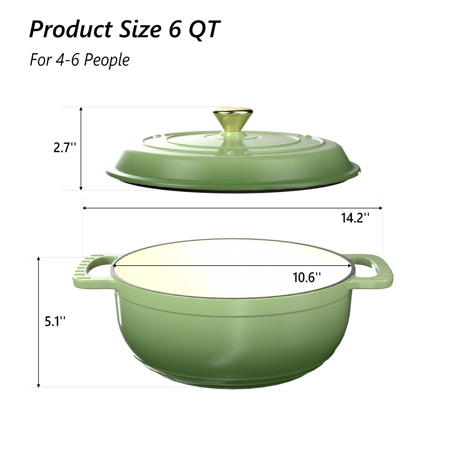 Enameled Cast Iron Dutch Oven, 6QT Multi-Purpose, Grill & Induction Compatible