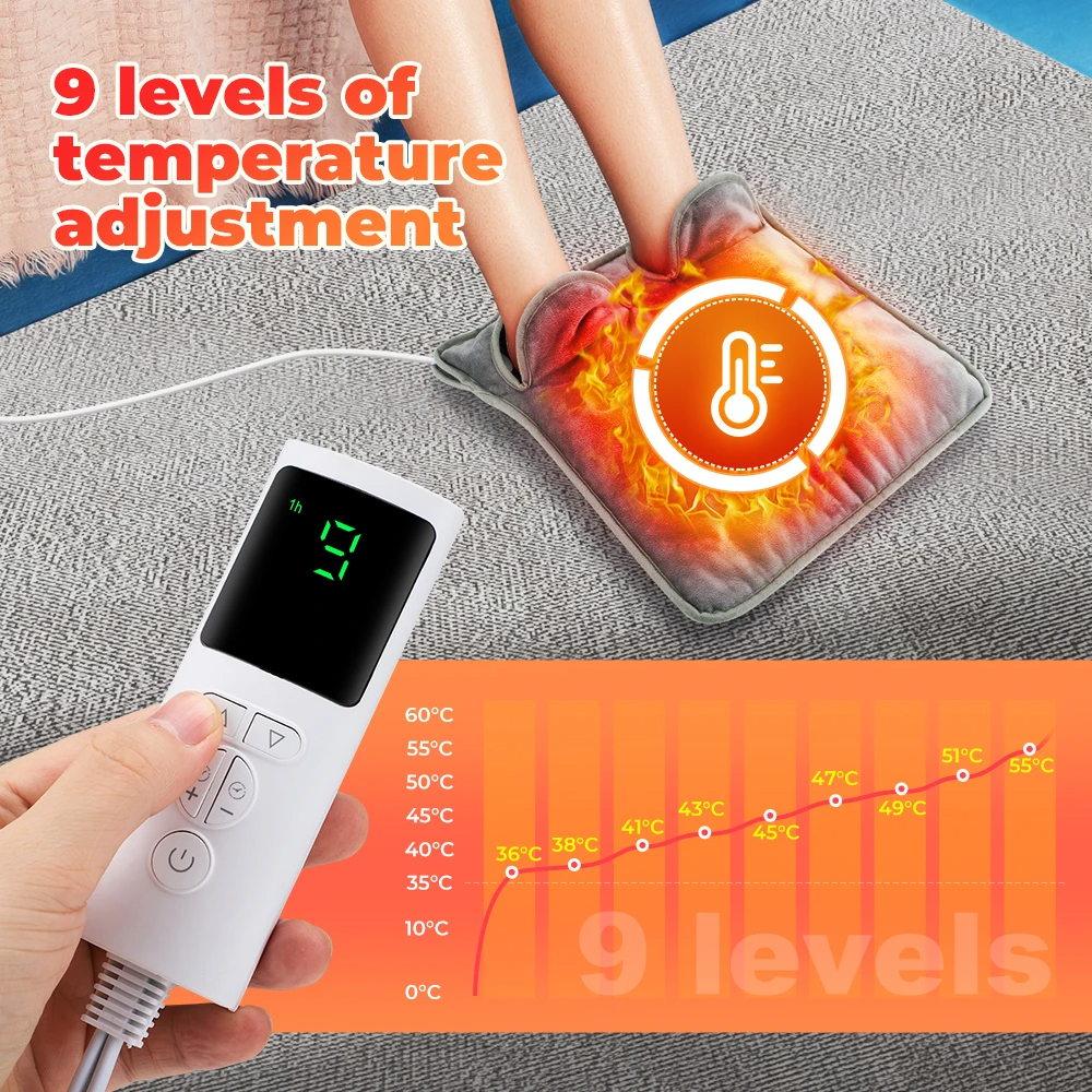 Soft Plush Heat Blanket Foot, Winter Electric Foot Heating Pad, 9 Temp Washable Feet Warmer Heater, Office Bedroom