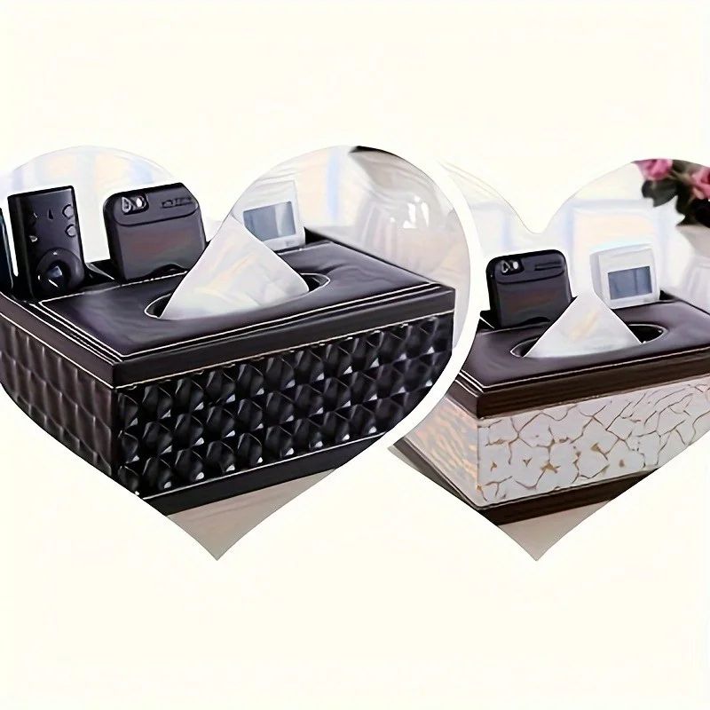 Faux Leather Tissue Box with Remote Holder