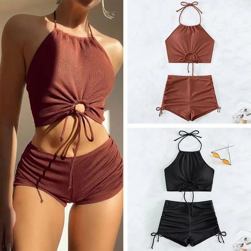 Solid Halter Strapless Bikini Top Set
