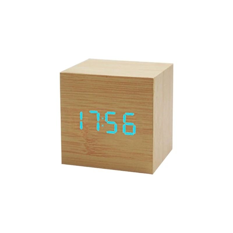Wooden Cube Voice Control Alarm Clock