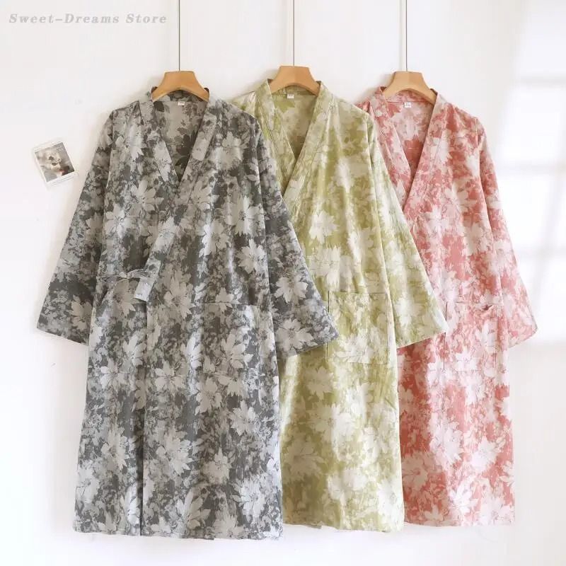 Women's Retro Jacquard Cotton Robe | Premium Kimono Cardigan & Breathable Loungewear System