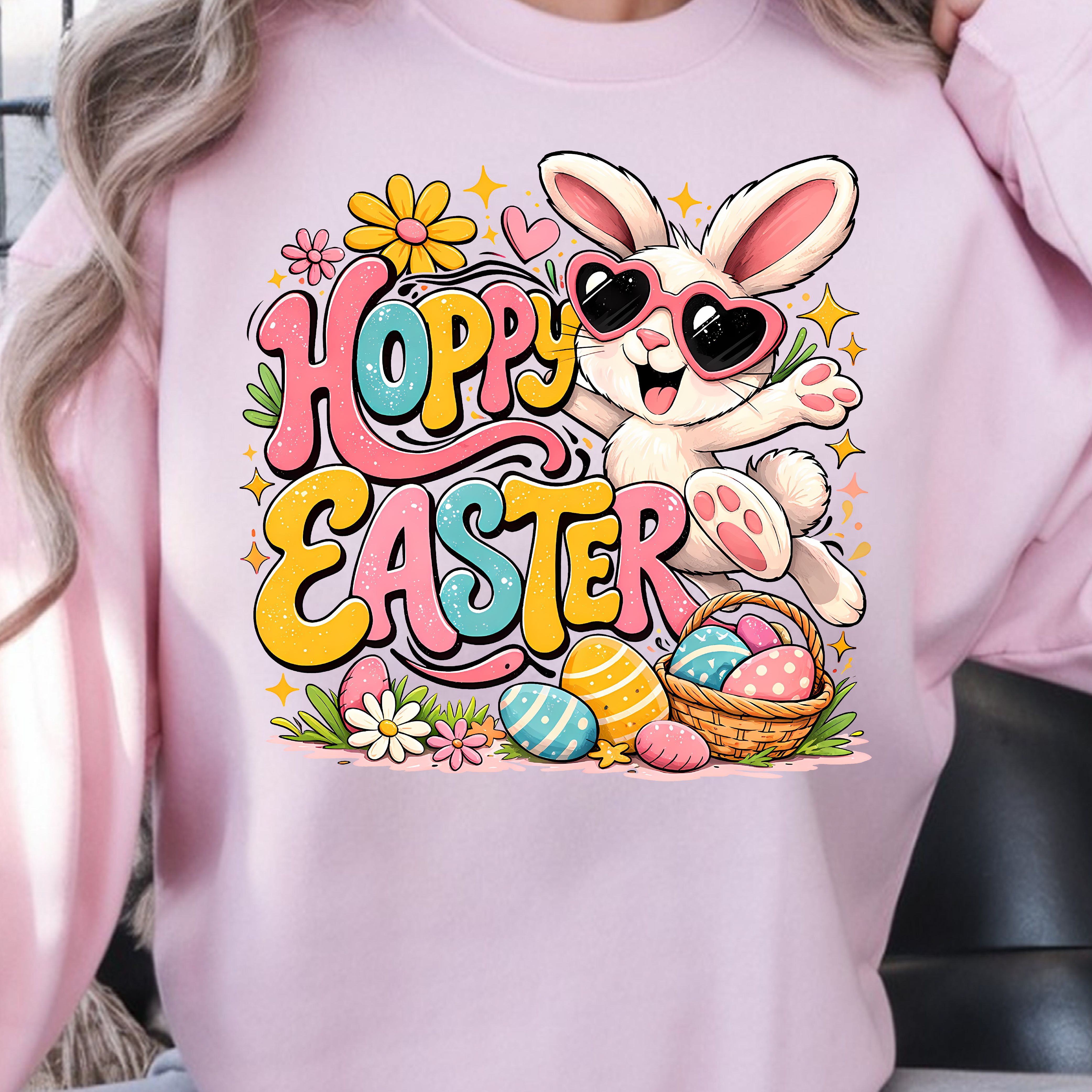 Hoppy Easter Shirt – Happy Cool Bunny & Easter Eggs Design Tee