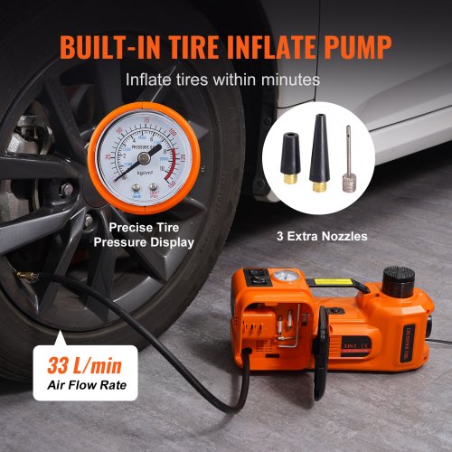Electric Hydraulic Car Jack with Tire Inflator & LED Light for SUVs, Sedans & Trucks