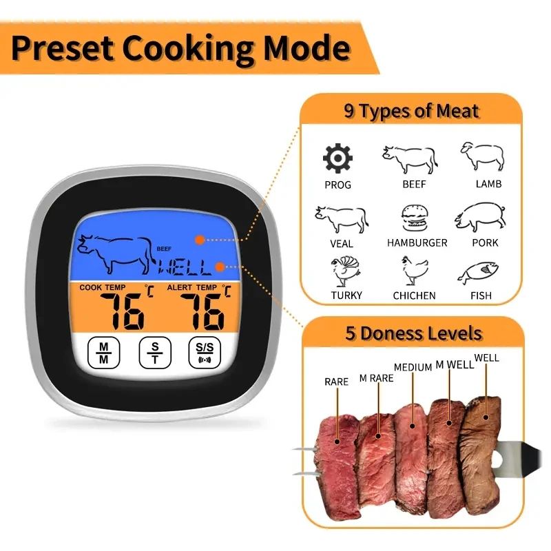 SmartTouch Digital Meat Thermometer with Precision Probe & Cooking Timer