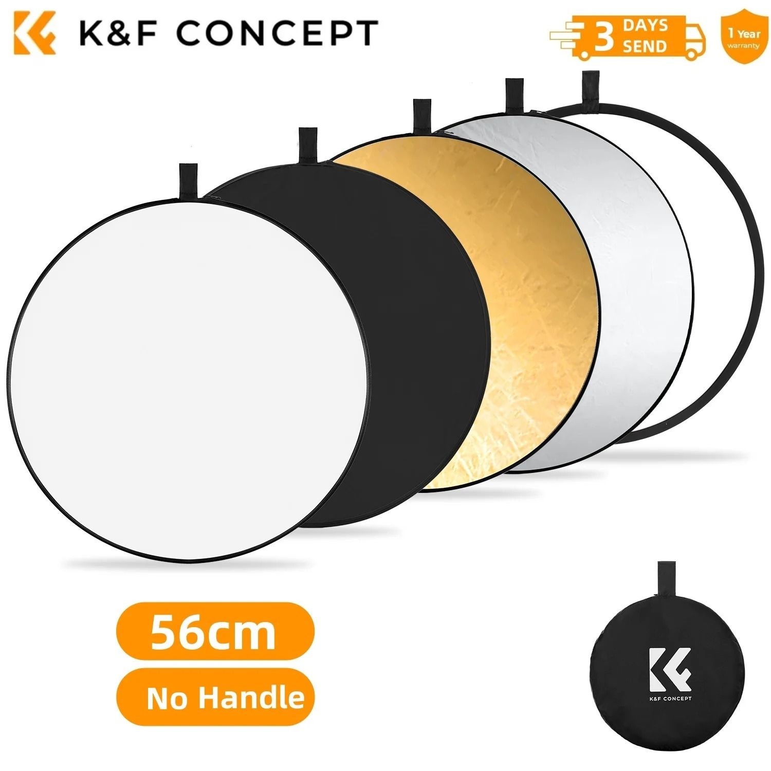 K and F Concept 5 in 1 Photography Light Reflector with Handle and Translucent Panel