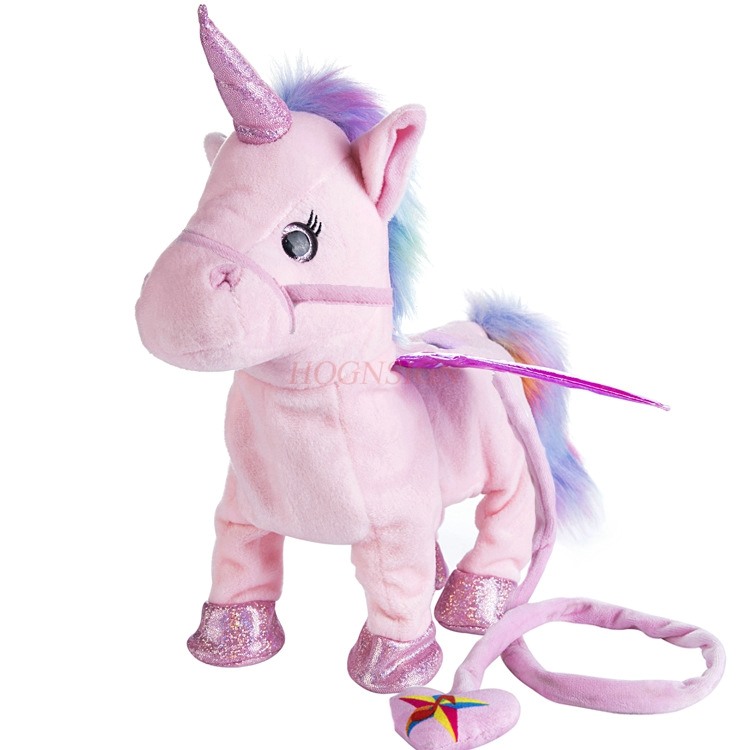 Walking Singing Electric Plush Toy Unicorn Leading Rope Angel Horse Doll