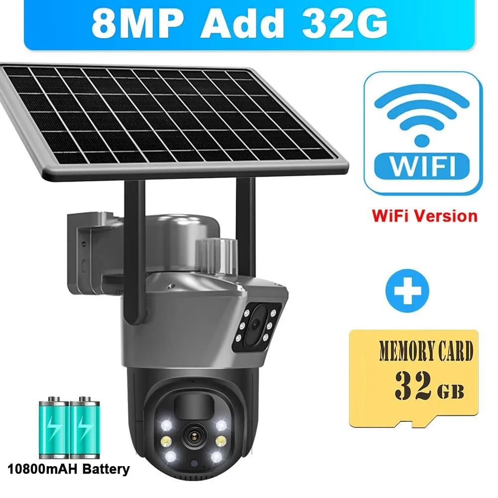 8MP 4K WiFi Dual Lens Solar Security Camera