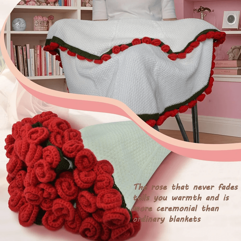 BloomNest Floral Bouquet Knitted Throw Blanket – Soft Lightweight Flower Pattern Home Decor