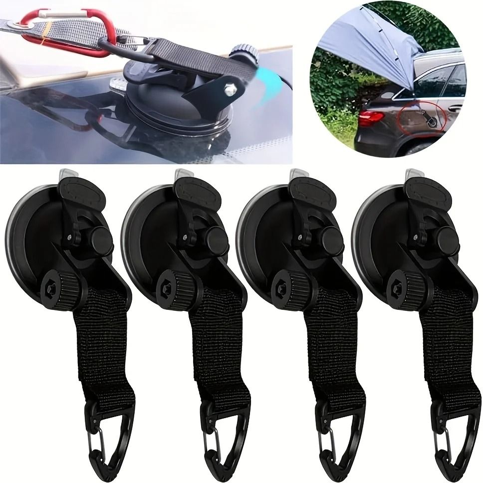 Portable Suction Cup Hooks with Safety Lock Heavy Duty Camping and Outdoor Accessories Set of 4