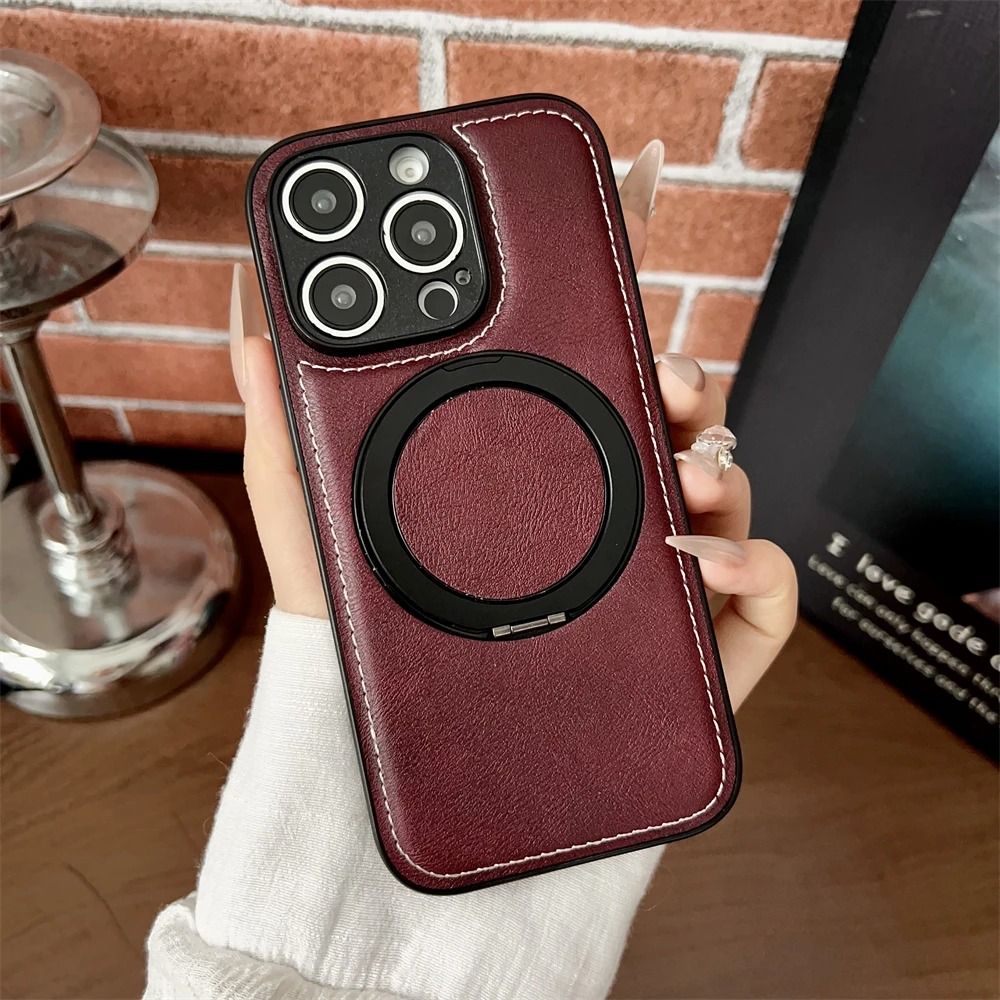 Magnetic Leather Phone Case with Matte Finish and Stand Holder