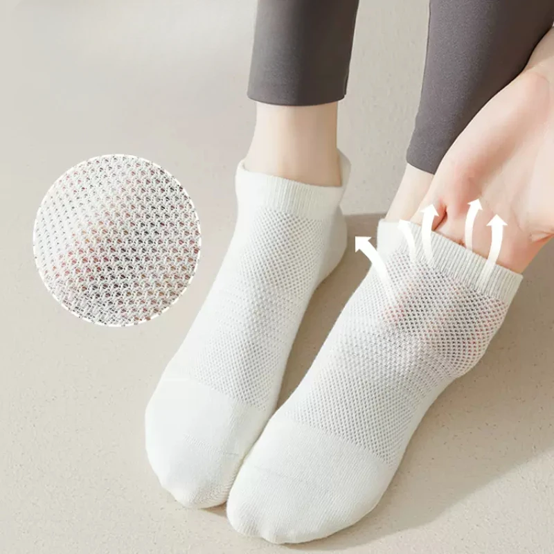 Cotton Yoga Socks Women, Mesh Breathable Non-Slip Gym Pilates Socks for Fitness & Dance