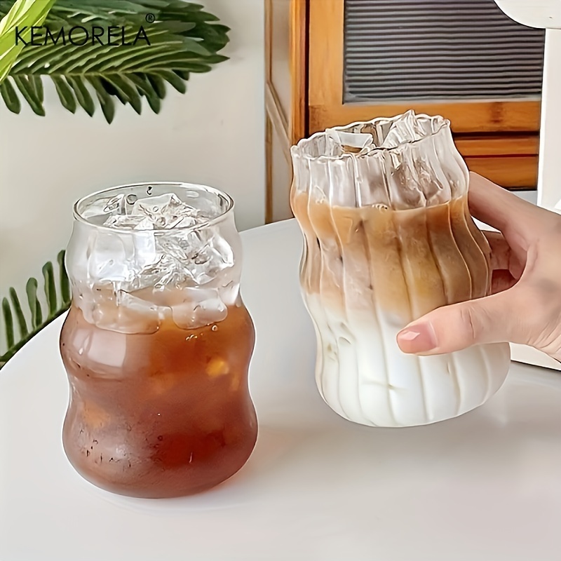 INS Glass Cup, Heat-Resistant Tumbler for Coffee, Tea, Juice & Milk, Transparent Stripe Design Home Water Glass