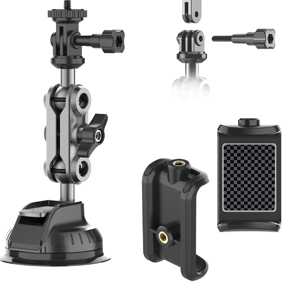 Camera Holder Stand with Phone Bracket for Dash Cam, GPS Driving DVR, and VLOG Recording