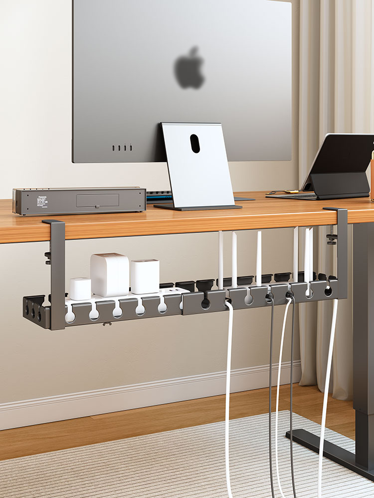 Extendable Steel Under Desk Cable Management Tray, Power Strip Cord Holder for Wire Organization