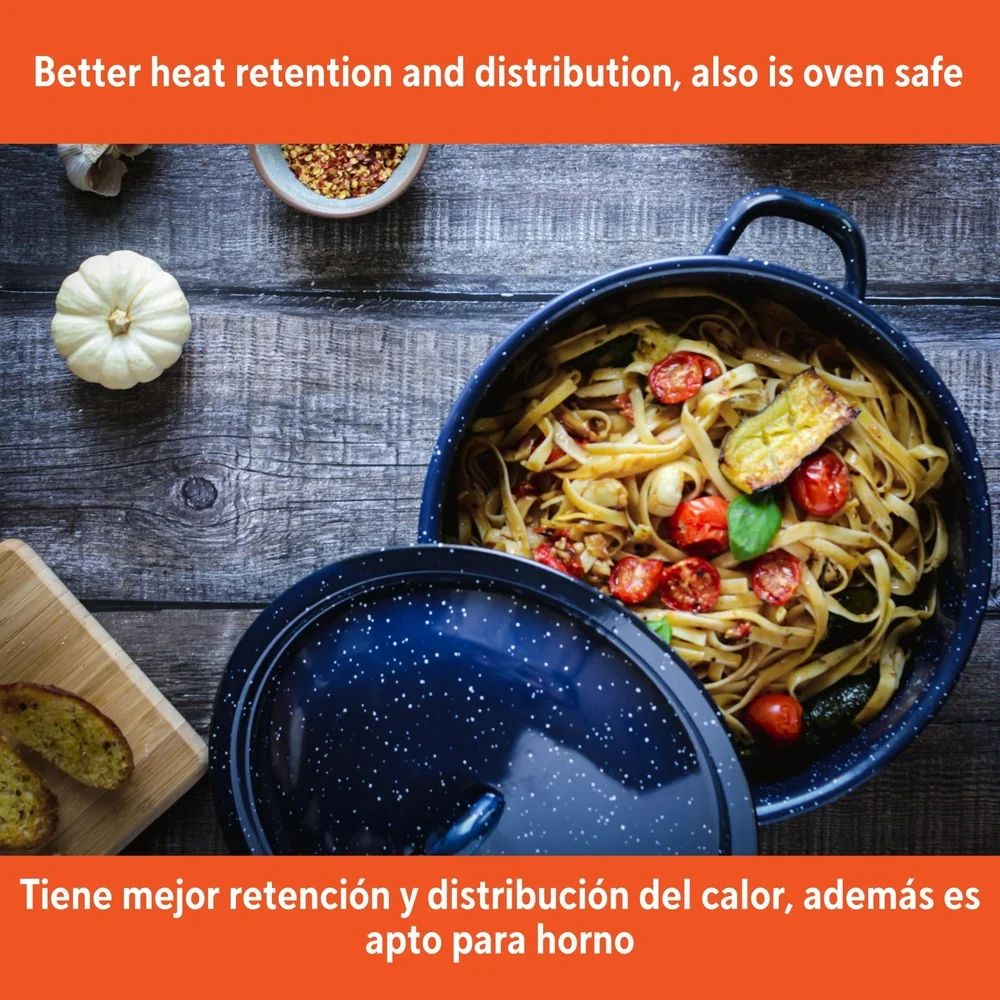 Classic Enamel Stock Pot with Double Handles – Oven Safe Durable Steel Soup Pot