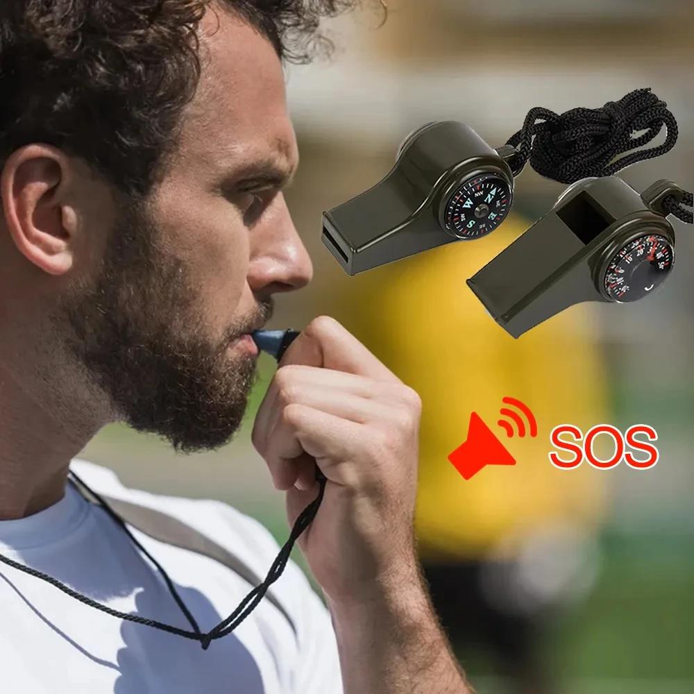Survival Whistle with Compass, Thermometer & Emergency Features for Hiking & Camping