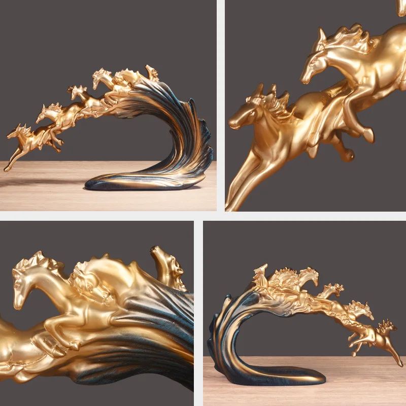 Golden Herd Horse Figurine Resin Horse Statue for Luxury Home and Office Desk Decor