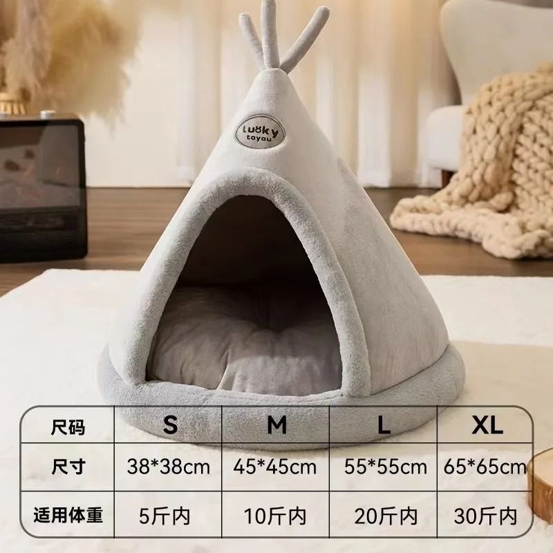 Cozy Enclosed Cat House Bed with Removable Cushion for All Season Comfort