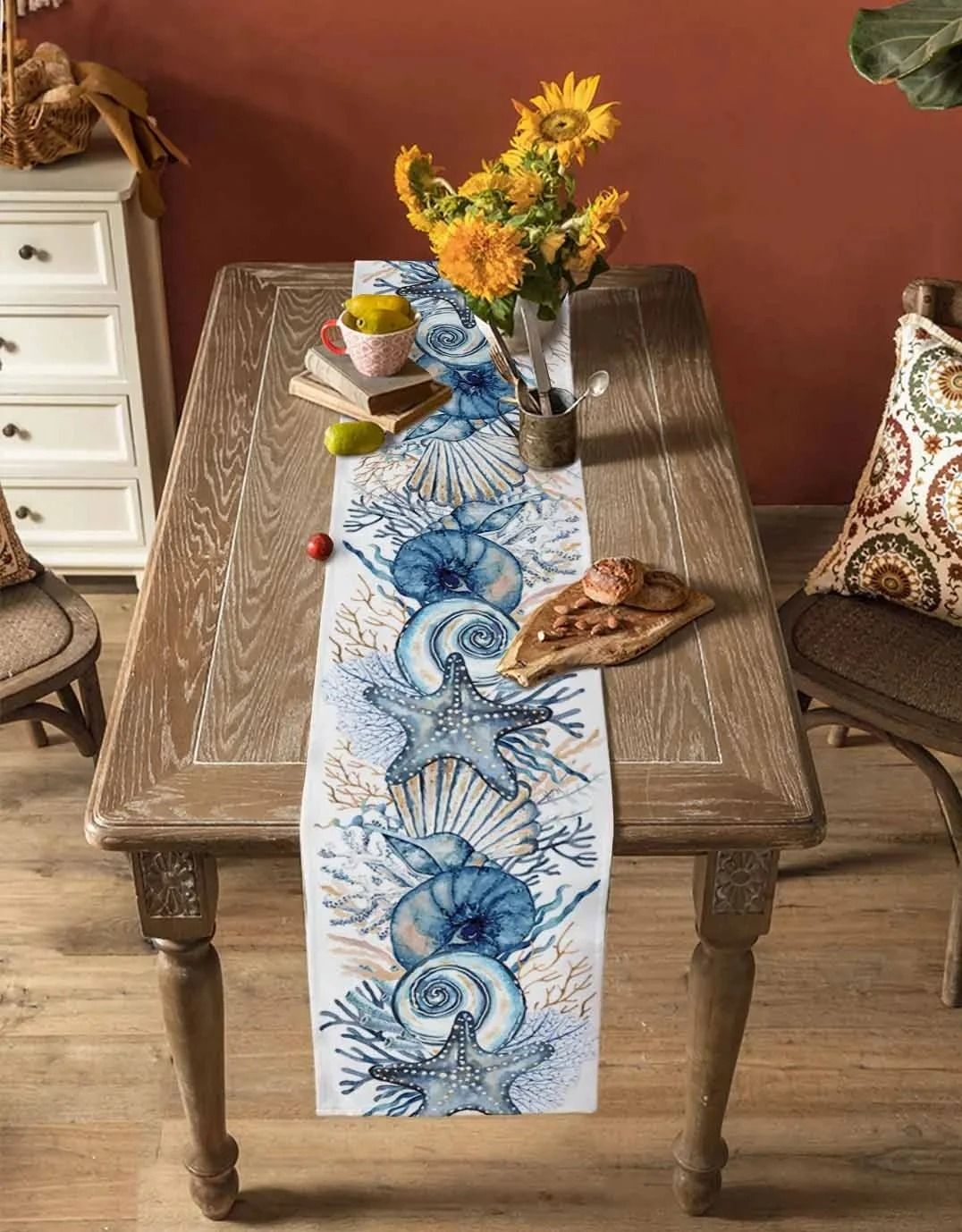 Summer Ocean Linen Table Runner – High-Definition Coastal Textile Sculpture