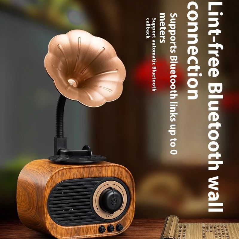 Retro Wooden Bluetooth Speaker with FM & TF Playback