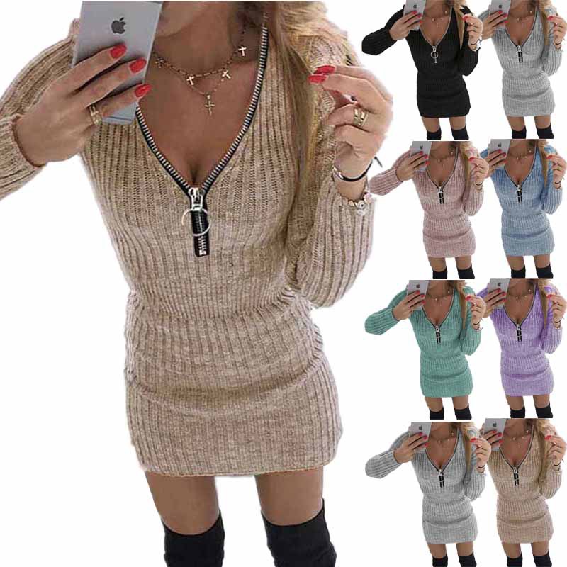 Casual Dresses Long Sleeve Knitting Fashionable Vestidos for Women