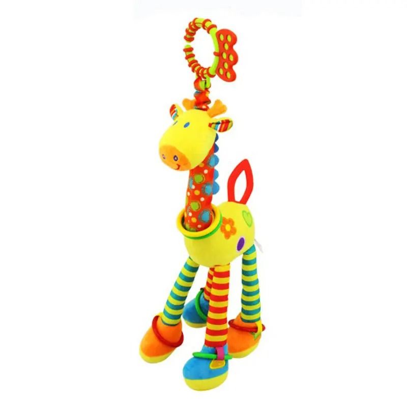 New Soft Cute Giraffe Animal Handbells Rattles Plush Infant Handle Toy with Teether