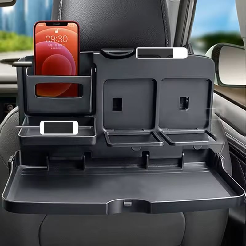 Portable Folding Car Dining Table Back Seat Food Tray, Cup Holder & Storage Shelf for Cars, SUVs & Family Travel