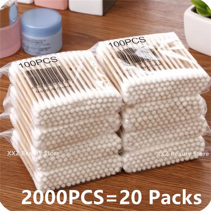 Double-Head Cotton Swab Cotton Buds with Wooden Sticks for Personal Care (100/500/1000/2000 Pieces)