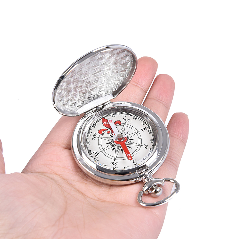 Vintage Pocket Watch Compass Keychain for Hiking and Camping