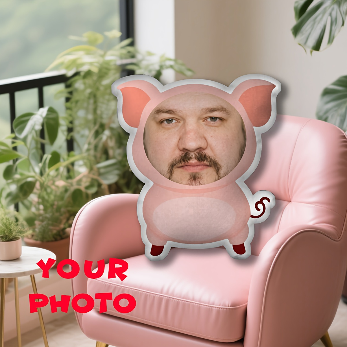 Quirky Customised Pink Pig Double-Sided Printed Face Cushion, Pillow, Fun Seat Cushion