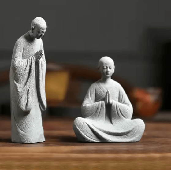 Zen Monk Statue White Buddhist Figurine Mini Landscape Ornament for Aquarium Garden Home Decor