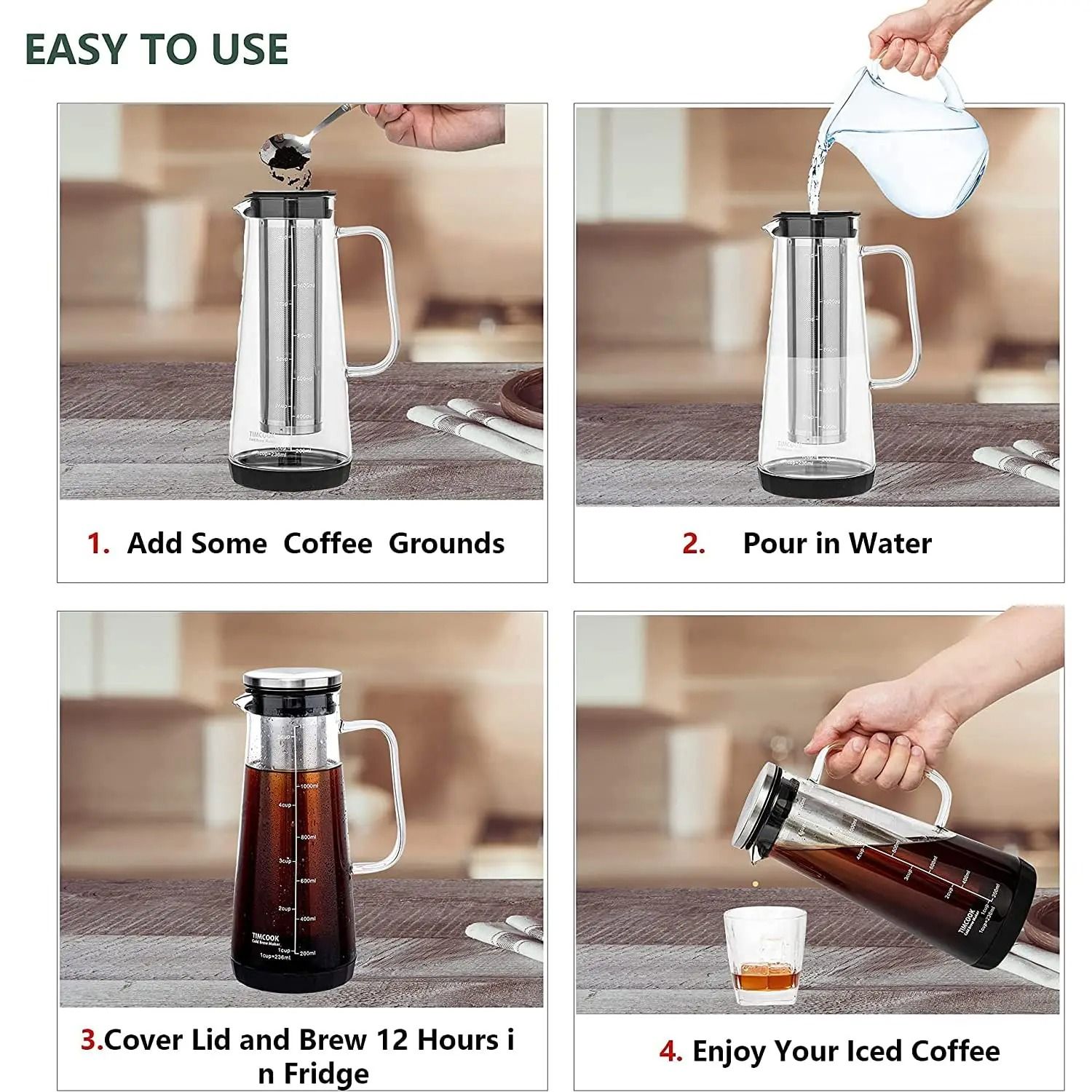 Leeseph Airtight Cold Brew Coffee Maker and Tea Infuser 1.0L Glass Carafe
