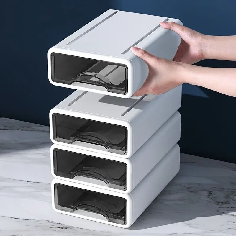 Stackable Plastic Desktop Organizer Drawer Dustproof Storage Box