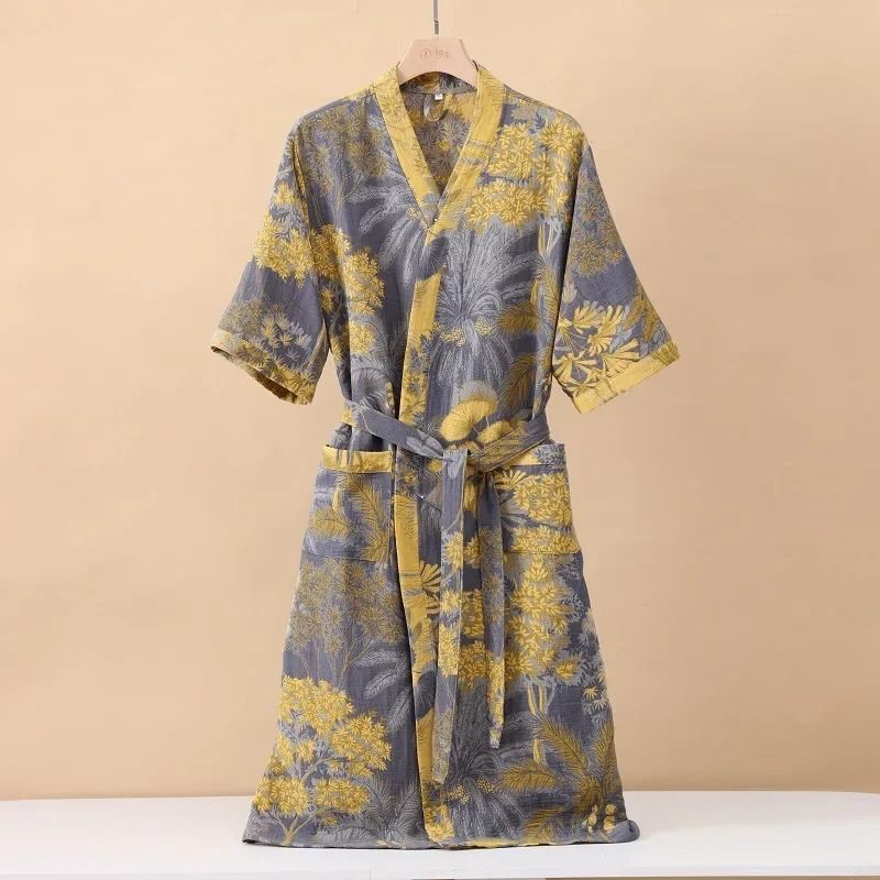 Cotton Printed Kimono Bathrobe Quick Dry Summer Home Wear