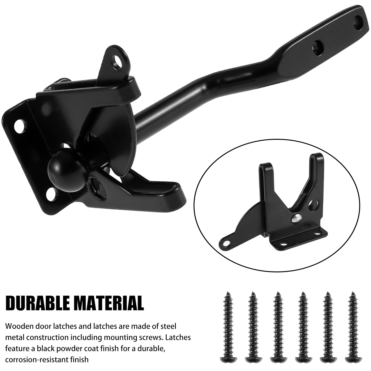 Self Locking Gate Latch, Carbon Steel, High Quality, Post Mounted, Lever Locking, Fence Gate Catch, Resistant Safe Lock