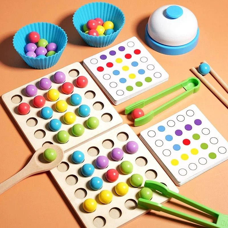 Montessori Wooden Clip Beads Color Sorting Toy