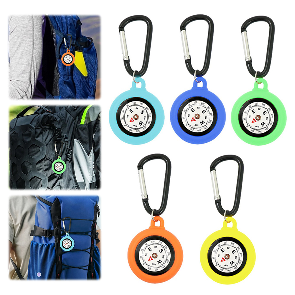 Portable Outdoor Compass with Carabiner Hook Silicone Camping Pocket Compass for Adventure Lovers