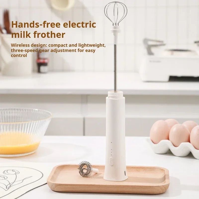 3-Speed Electric Milk Frother Wand with Dual Heads – Handheld Battery Operated Coffee & Baking Mixer