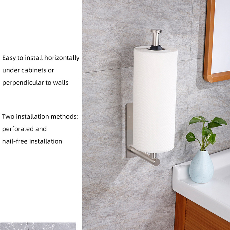 Wall Mounted Paper Towel Holder with Cutter Stainless Steel Kitchen Organizer for Cling Film & Foil