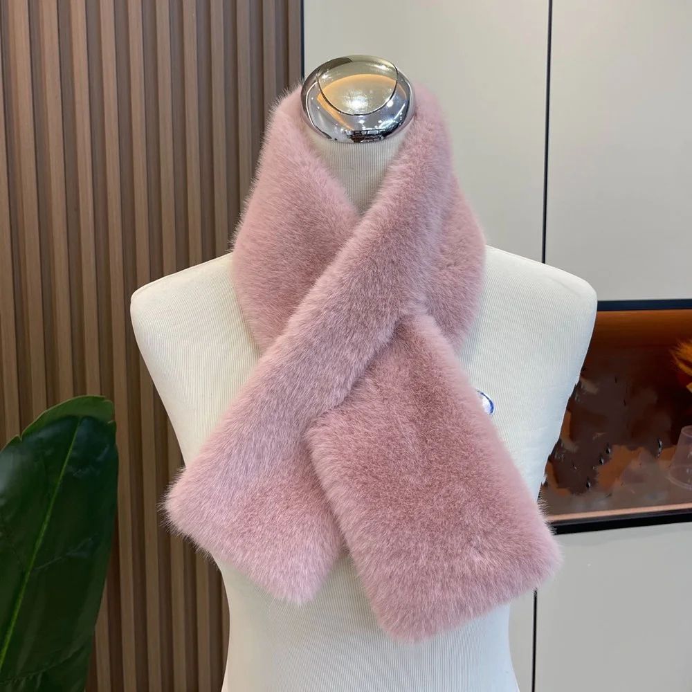 Luxury Faux Rabbit Fur Cross Collar Scarf – Women's Thick Winter Furry Neck Warmer