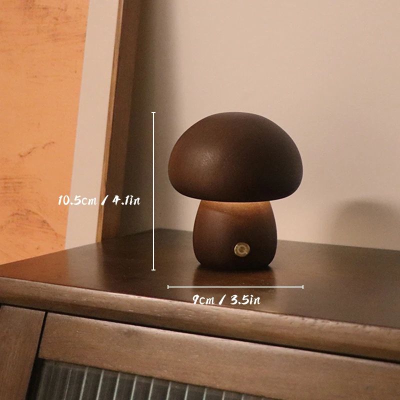 Wooden Mushroom Night Light Touch Control Dimmable Bedside Lamp