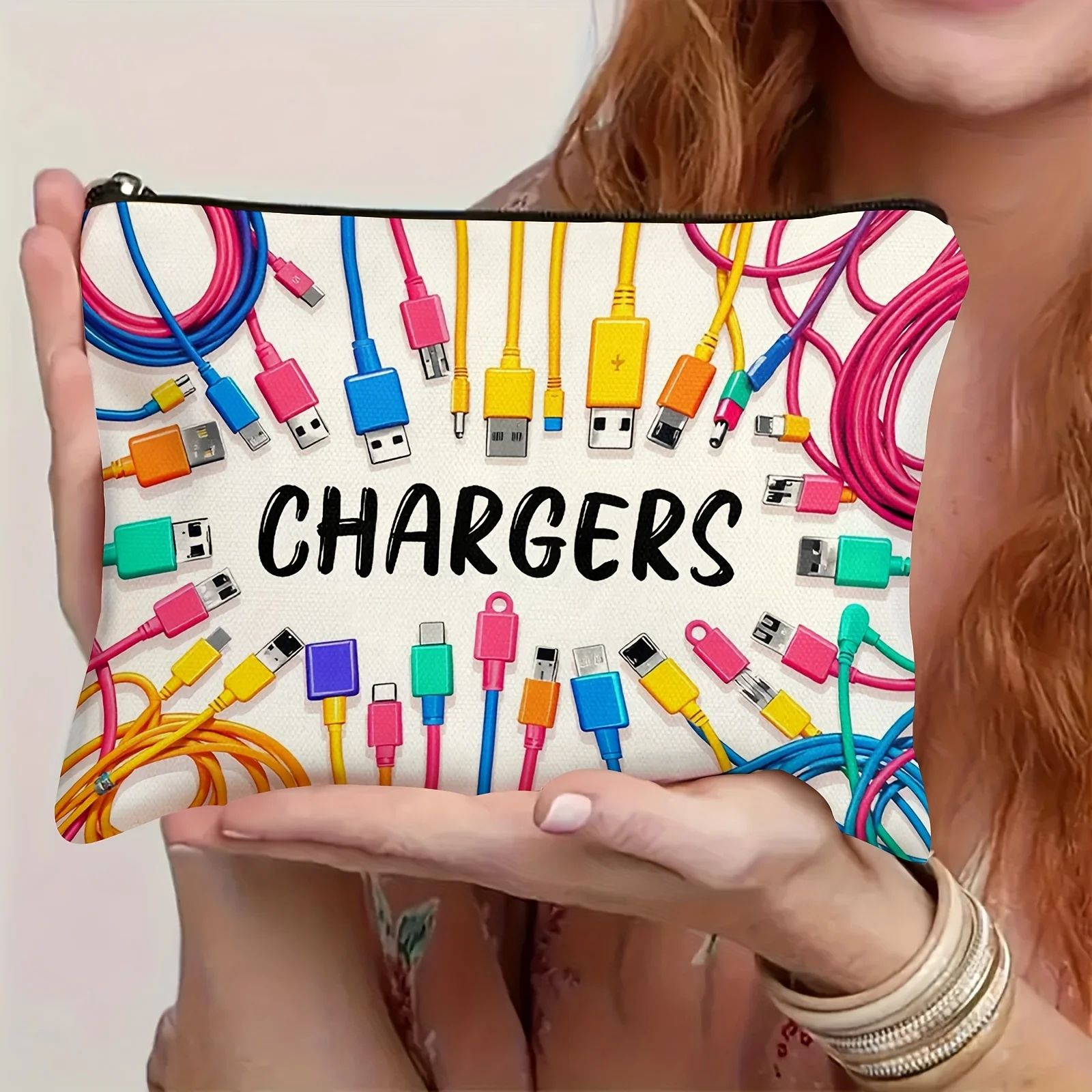 Colorful Chargers Zip Pouch Travel Cable Organizer and USB Storage Bag